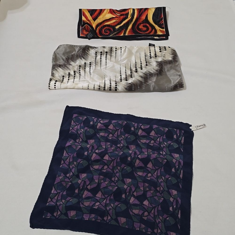 Pierre Balmain And 2 More Handmade Silk Handckerchiefs